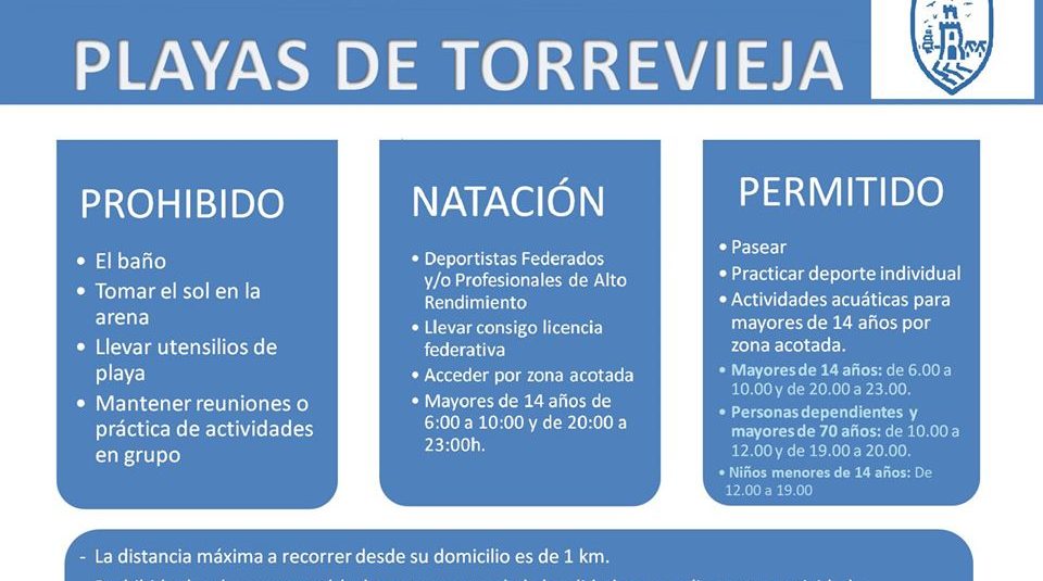 TORREVIEJA ABRE MAÑANA SUS PLAYAS PARA PASEAR, PRACTICAR DEPORTE INDIVIDUAL Y DESARROLLAR ACTIVIDADES ACUÁTICAS