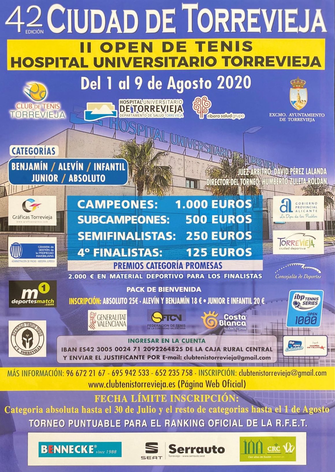 (Español) Del 1 al 9 de agosto se celebrará el 42º Torneo de Tenis “Ciudad de Torrevieja”, con la participación de más de 300 tenistas.
