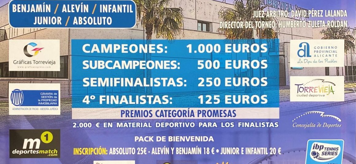 Del 1 al 9 de agosto se celebrará el 42º Torneo de Tenis «Ciudad de Torrevieja», con la participación de más de 300 tenistas.