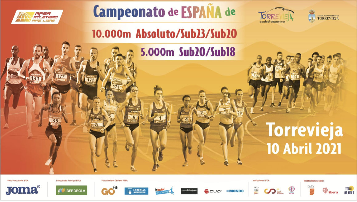 (Español) 📣Este próximo sábado 10 de abril, Torrevieja será sede de los Campeonatos de España de 10.000m Absoluto y Sub 23, 5.000m sub20 y sub18, así como el Trofeo Ibérico España-Portugal.