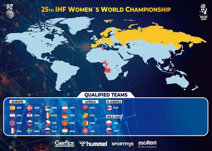 (Español) Se actualiza el mapa de las selecciones clasificadas para el Campeonato del Mundo de Balonmano Femenino España 2021