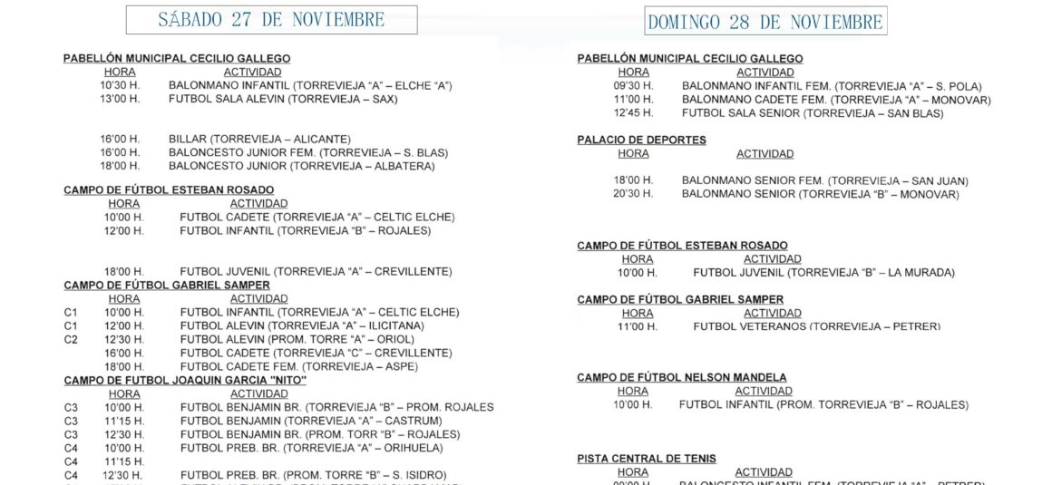 (Español) AGENDA DEPORTIVA PARA ESTE FIN DE SEMANA
