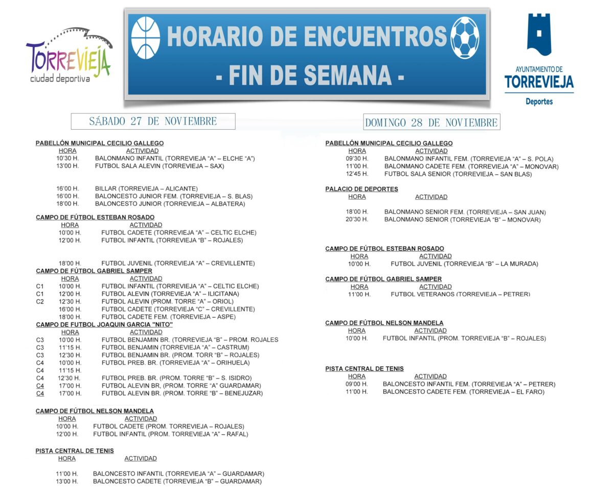 (Español) AGENDA DEPORTIVA PARA ESTE FIN DE SEMANA
