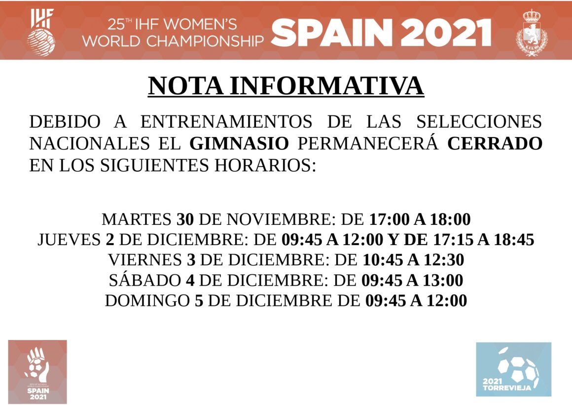 (Español) EL GIMNASIO MUNICIPAL PERMANECERÁ CERRADO EN ALGUNOS HORARIOS