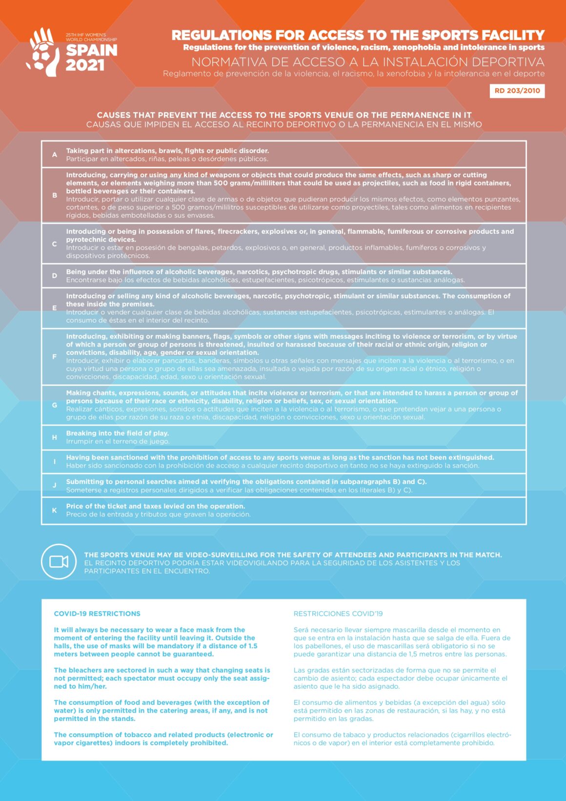 (Español) NORMATIVA DE ACCESO A LOS PARTIDOS DEL MUNDIAL DE BALONMANO FEMENINO
