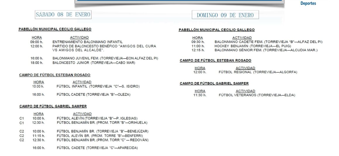 (Español) AGENDA DEPORTIVA PARA EL FIN DE SEMANA