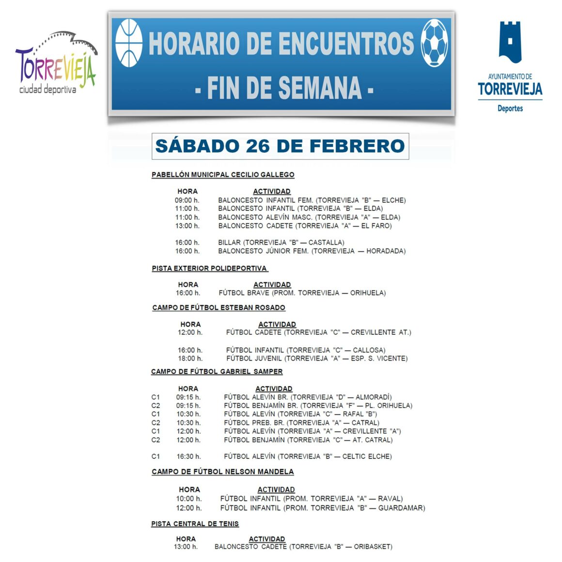 ¡AGENDA DEPORTIVA PARA ESTE FIN DE SEMANA!