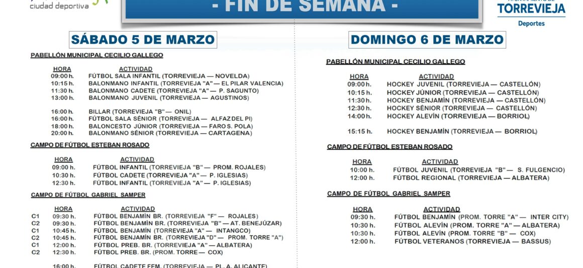 (Español) ¡AGENDA DEPORTIVA PARA ESTE FIN DE SEMANA!