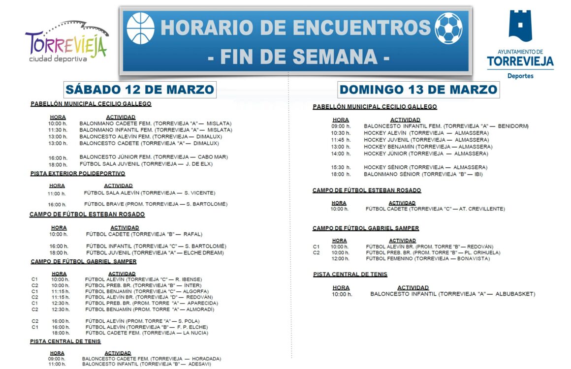 📆 ¡AGENDA DEPORTIVA PARA ESTE FIN DE SEMANA!  ⛹🏻‍♀️🏀⛹🏼‍♂️⚽🥅🤾🏽‍♀️🏐🤾🏼‍♂️🎱🏒🏃🏻🎾⛳