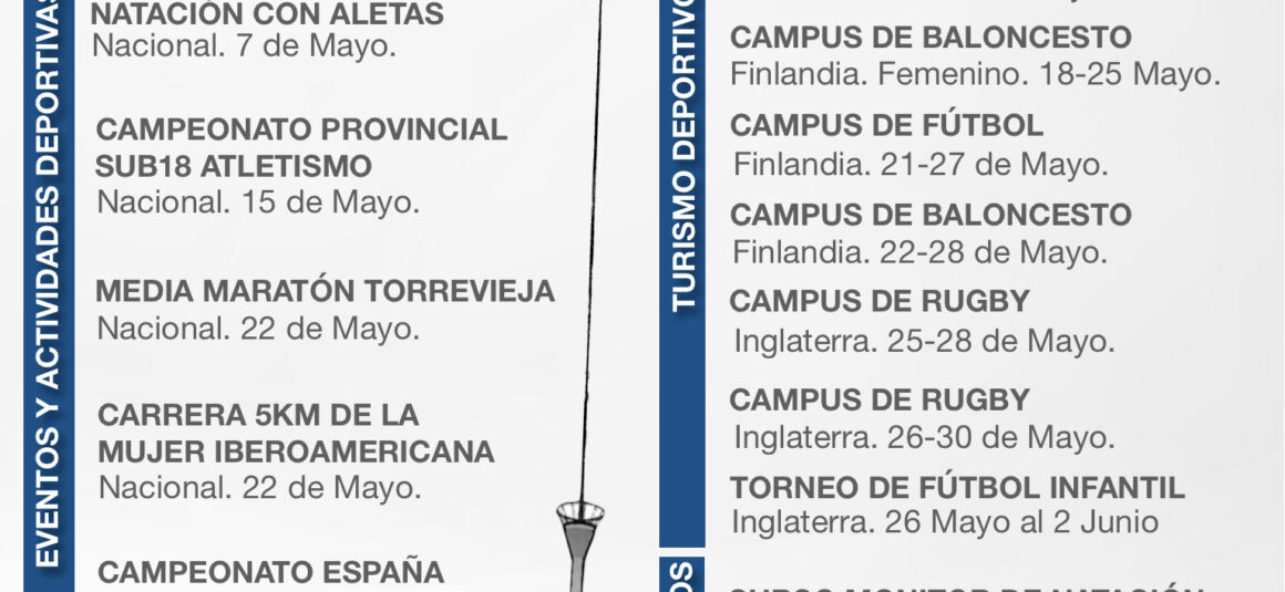 📆 ¡AGENDA DEPORTIVA DEL MES DE MAYO!⚽️⛹🏻‍♀️🏀🥅🏒🏓🚣‍♀️🏄‍♂️🚴🤾🏽‍♀️🏐🎱🏃🏻🎾🏉⛳🥊🥋🏊‍♀️🏆