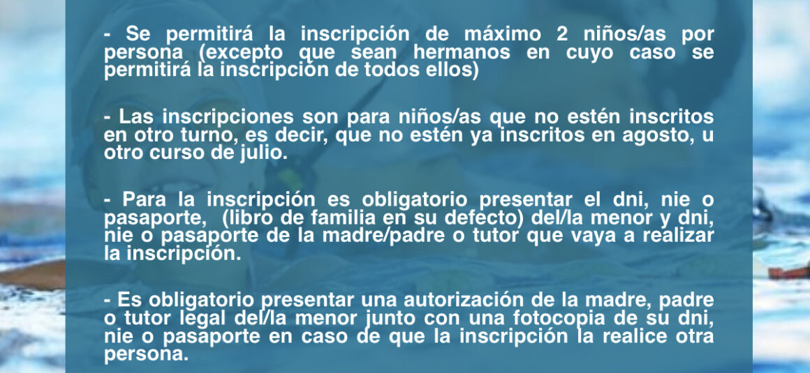 ✍️Nota informativa: Mañana 29 de junio, comienza la INSCRIPCIÓN PRESENCIAL del CURSO DE NATACIÓN de JULIO💦🏊🏻‍♂️