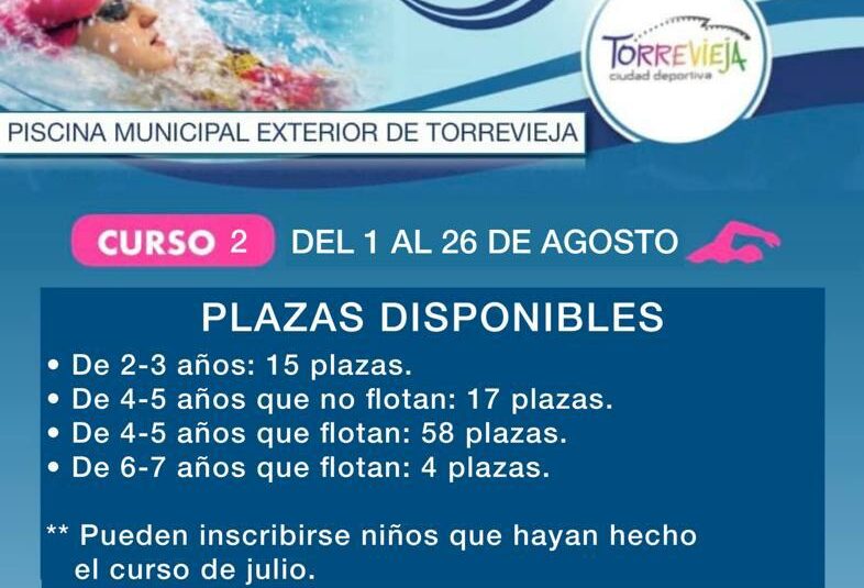 ¡PLAZAS DISPONIBLES PARA LOS CURSOS DE NATACIÓN DE AGOSTO!