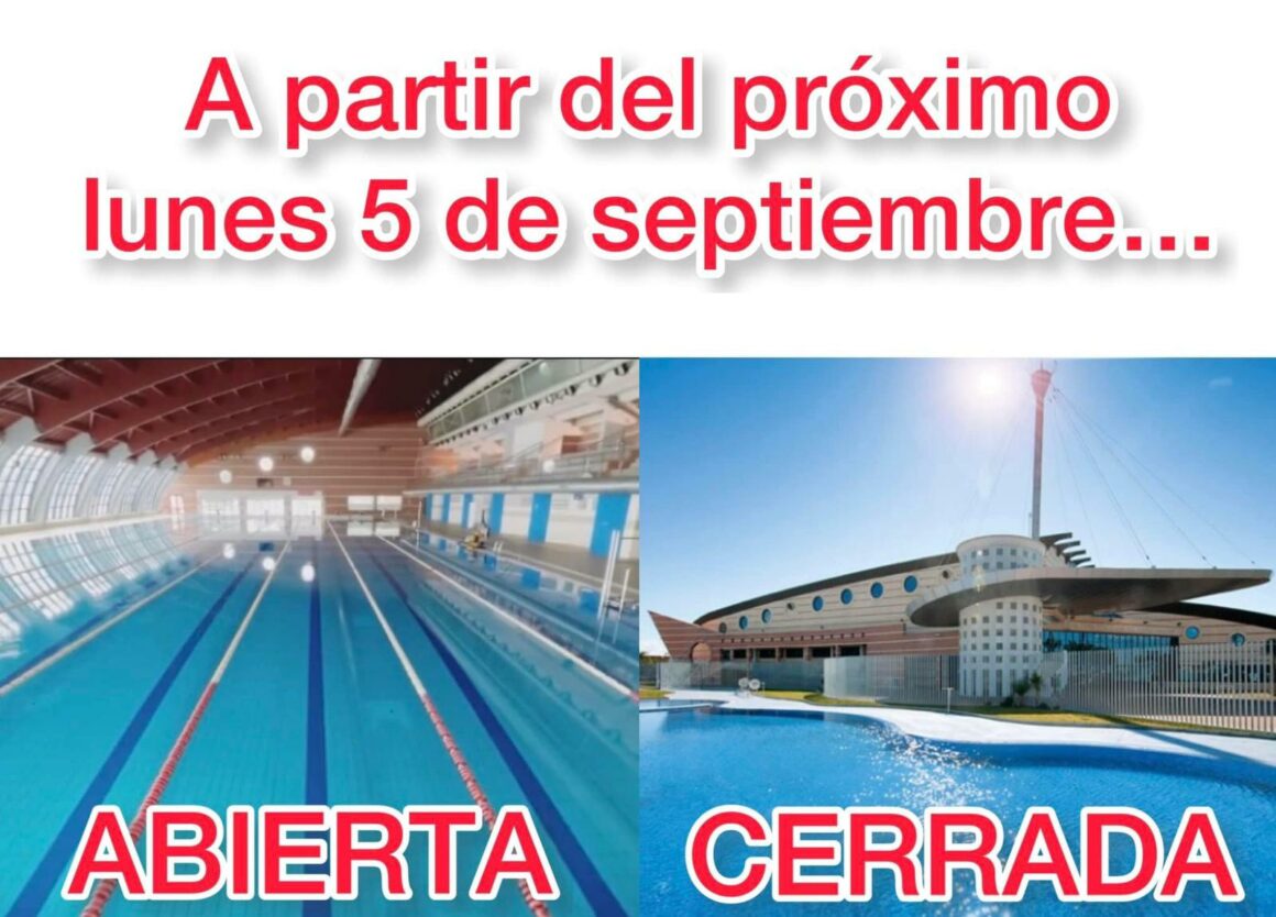 A partir del próximo lunes 5 de septiembre, se CIERRAN las piscinas exteriores y se ABRE la piscina interior.