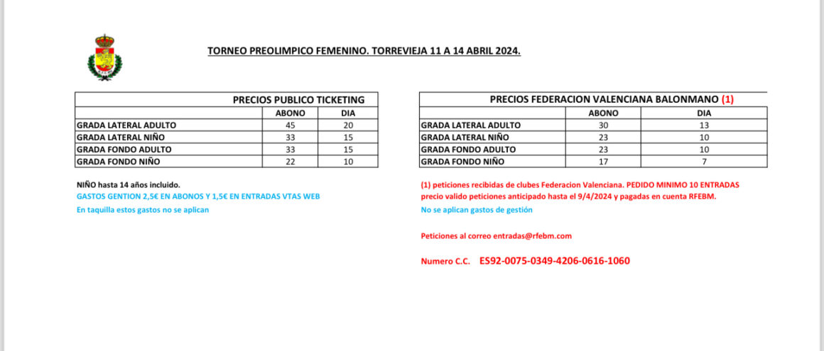 Oferta de entradas para el preolímpico exclusiva para los clubes de balonmano de la Comunidad.
